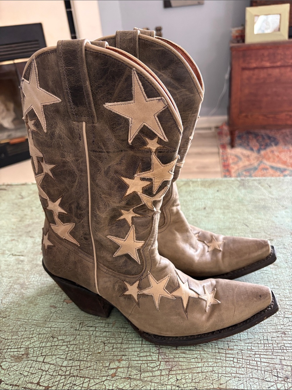 Vintage Colt Ford Star Inlay Western Cowboy Boots Leather Size 8 - Picture 4 of 7